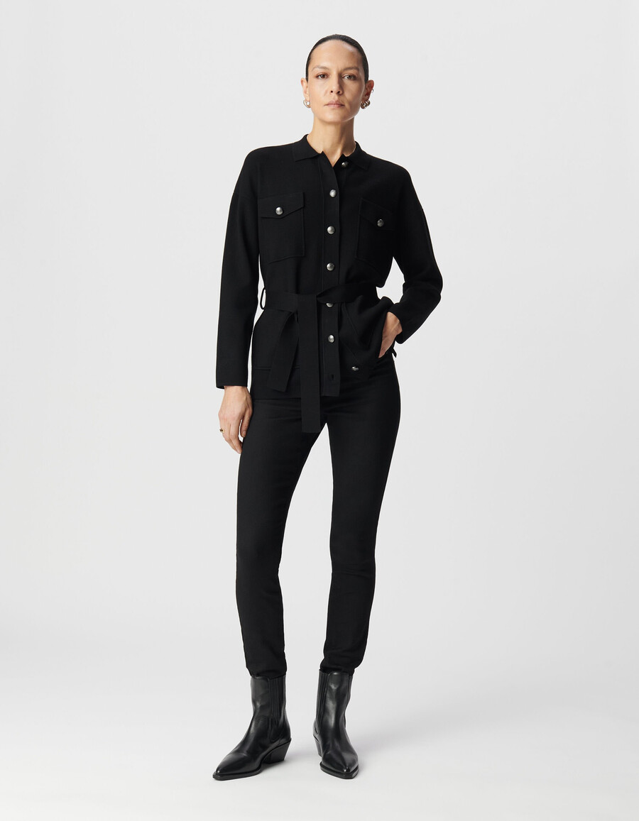 schwarzer damen-strickcardigan „saharienne mit vier taschen