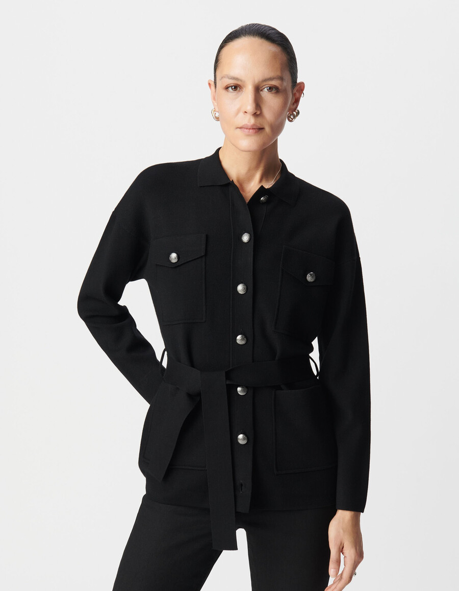 schwarzer damen-strickcardigan „saharienne mit vier taschen