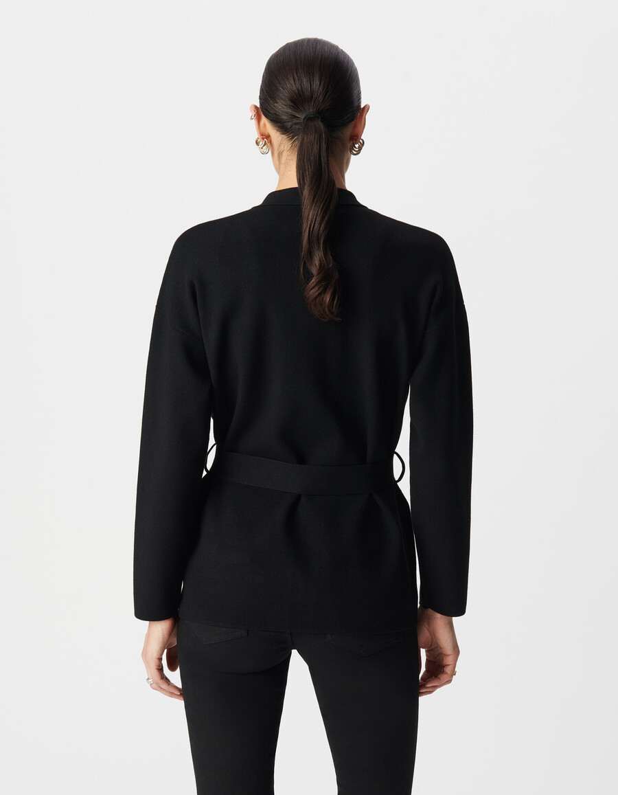 schwarzer damen-strickcardigan „saharienne mit vier taschen
