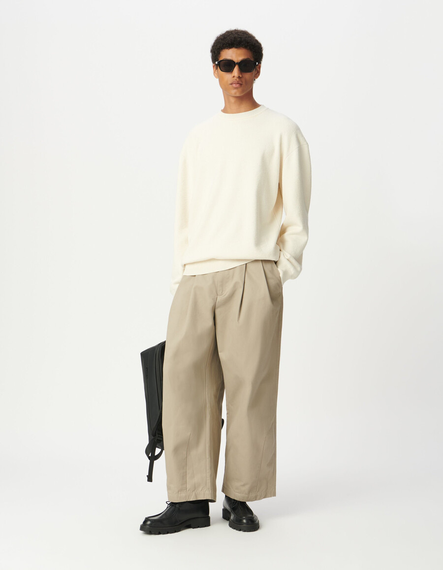 herren-sweatshirt aus ecrufarbenem strick mit bouclette-futter