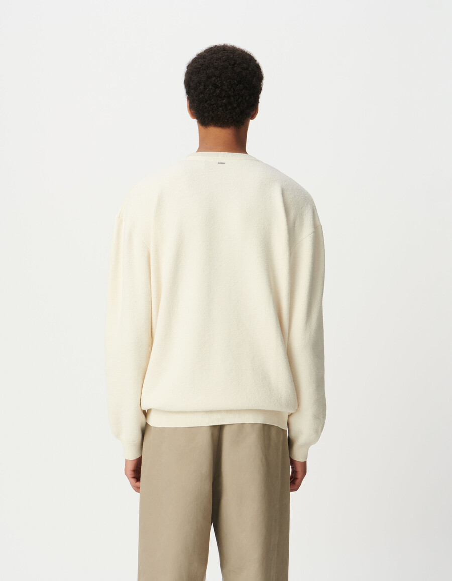 herren-sweatshirt aus ecrufarbenem strick mit bouclette-futter