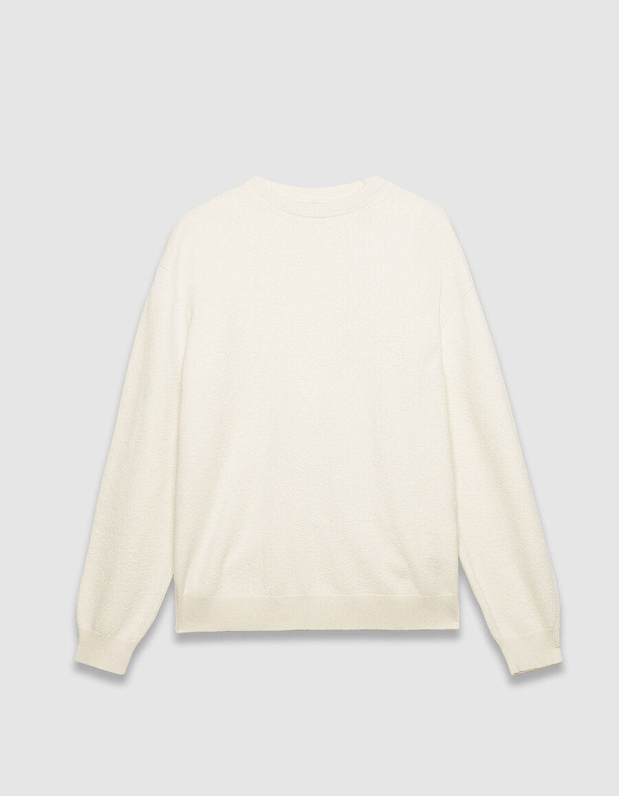 herren-sweatshirt aus ecrufarbenem strick mit bouclette-futter