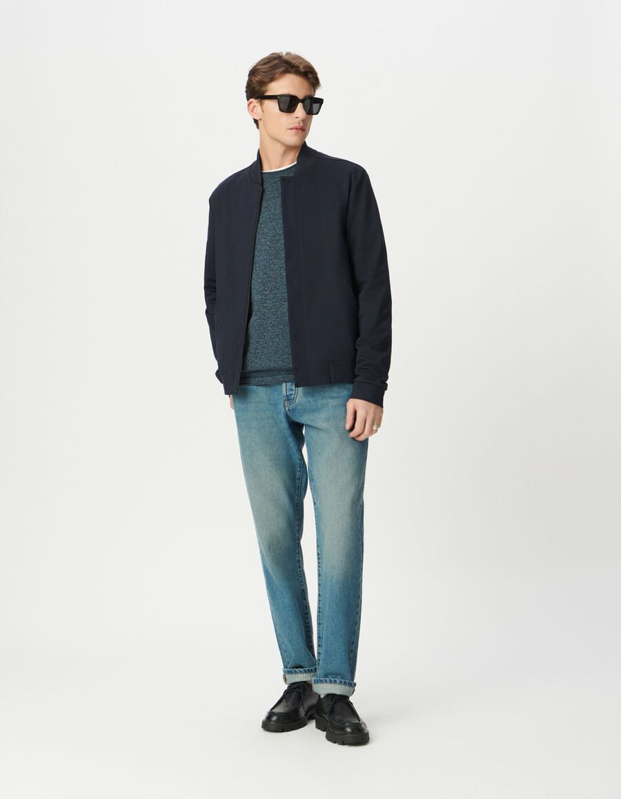 herren-strickjacke mit reißverschluss und collegekragen in marineblau