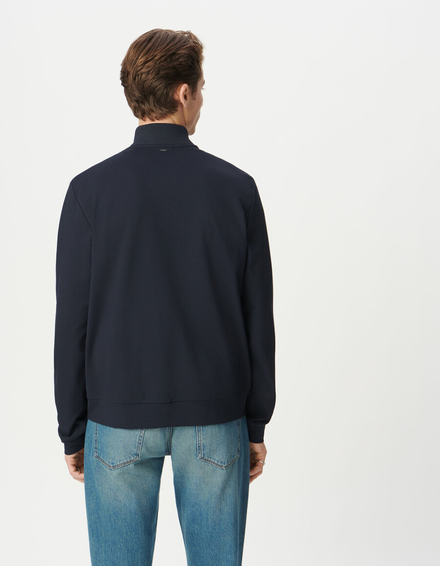 herren-strickjacke mit reißverschluss und collegekragen in marineblau