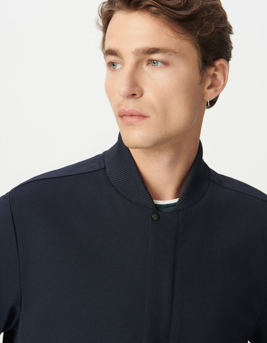 herren-strickjacke mit reißverschluss und collegekragen in marineblau