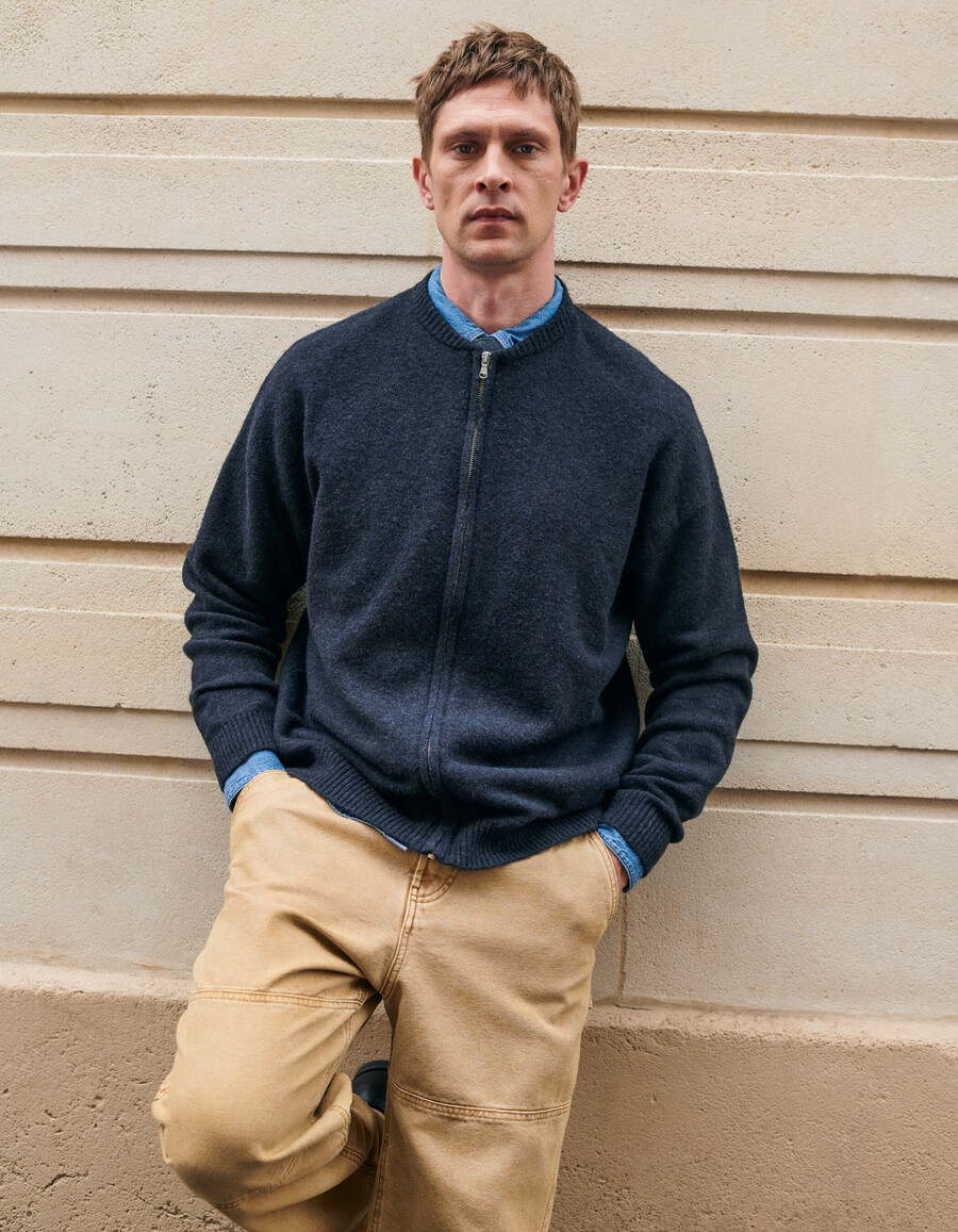 herren-strickjacke mit reißverschluss in marineblau