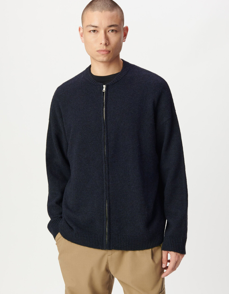 herren-strickjacke mit reißverschluss in marineblau