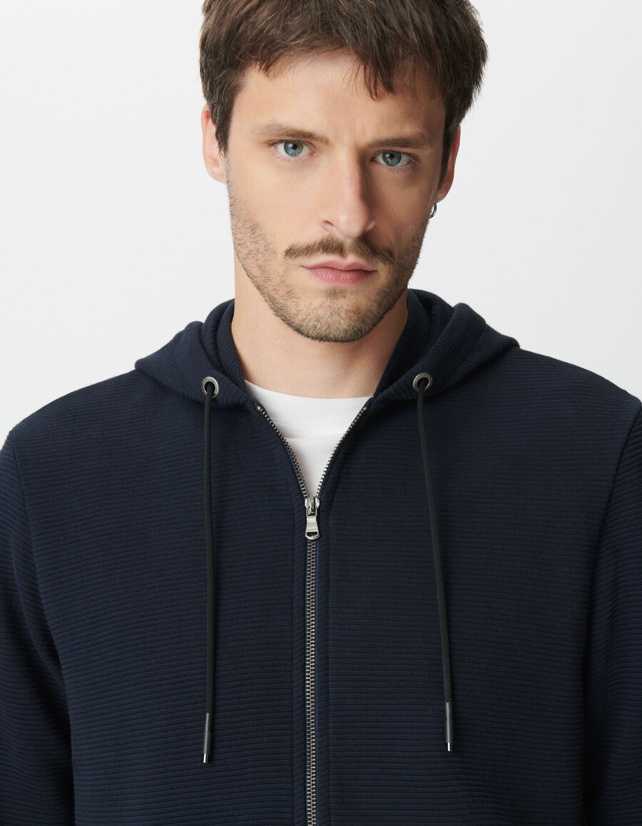 herren-strickjacke mit kapuze aus marineblauem baumwoll-ottoman-strick marineblau