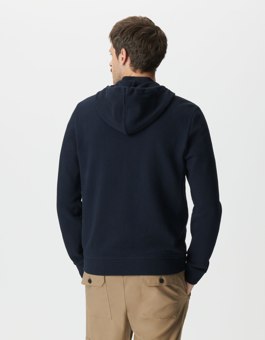 herren-strickjacke mit kapuze aus marineblauem baumwoll-ottoman-strick marineblau