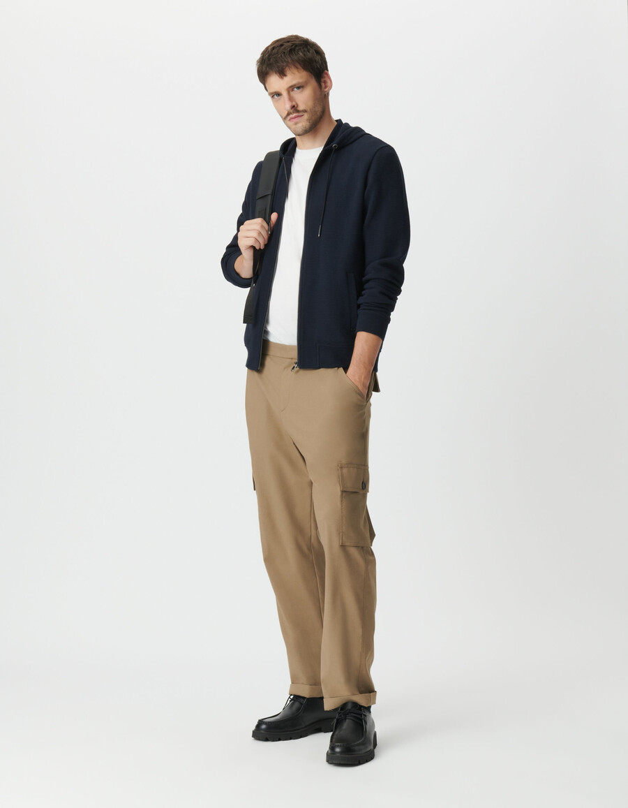 herren-strickjacke mit kapuze aus marineblauem baumwoll-ottoman-strick marineblau