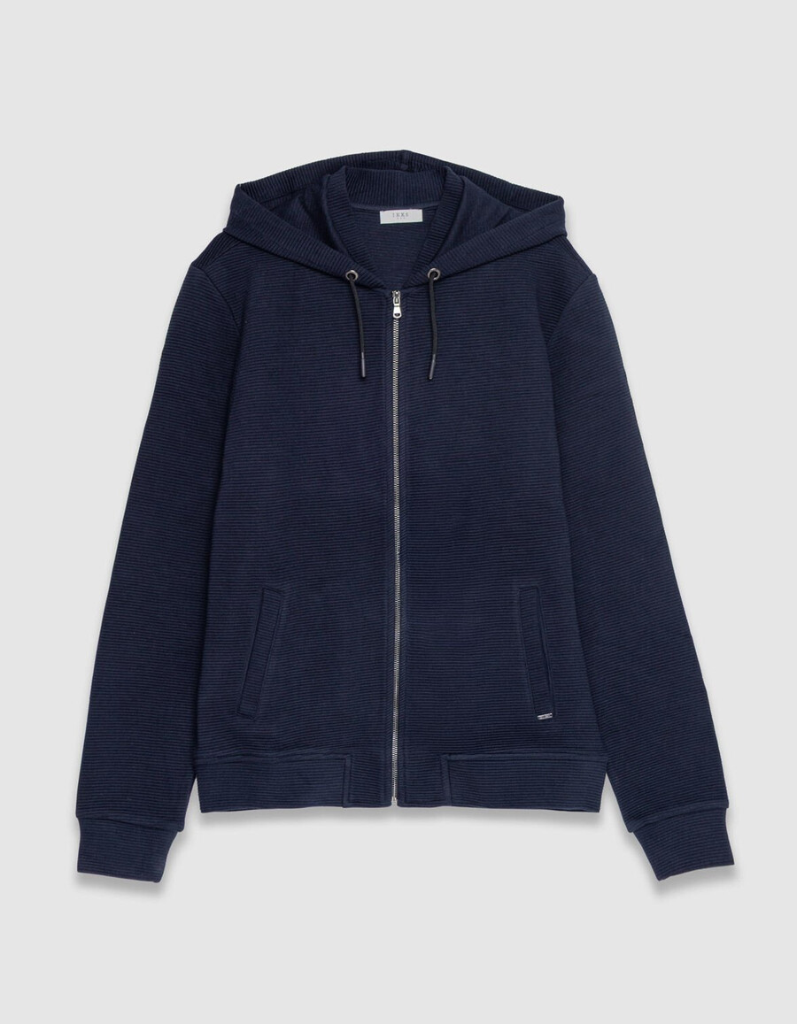 herren-strickjacke mit kapuze aus marineblauem baumwoll-ottoman-strick marineblau