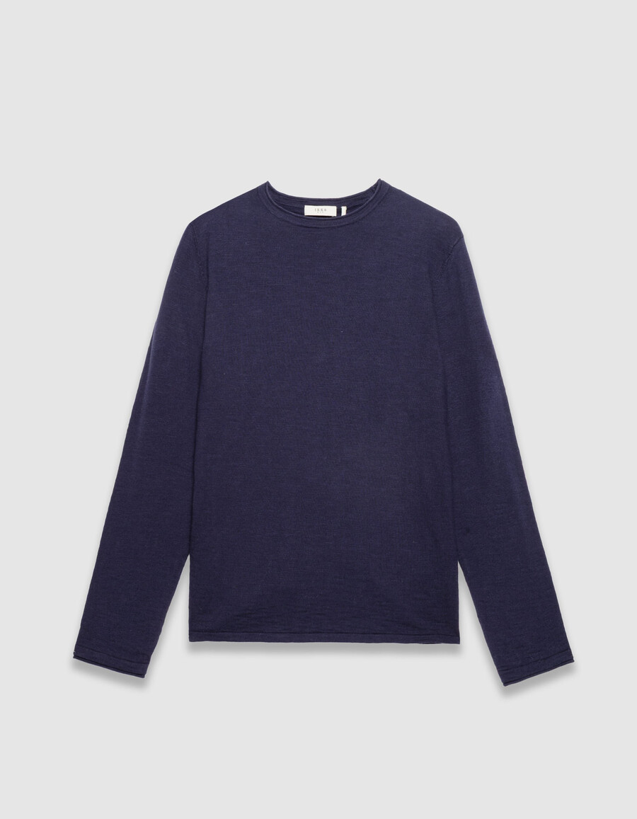 herrenpullover aus marineblauer bio-baumwolle mit slub-feinstrick