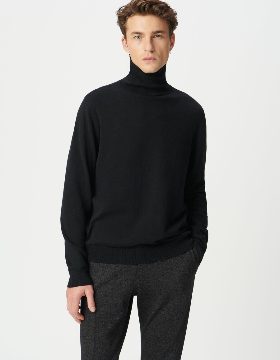 schwarzer rollkragenpullover aus baumwoll-kaschmir-strick für herren