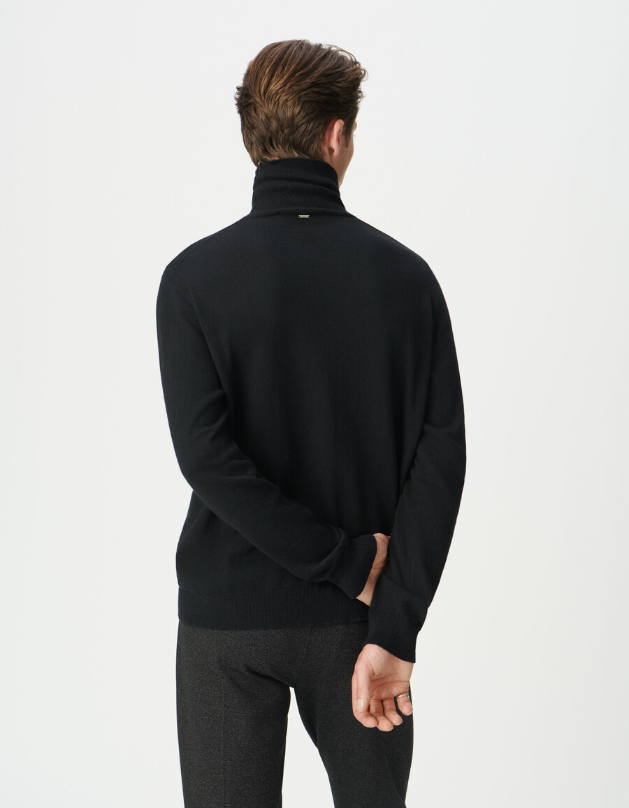schwarzer rollkragenpullover aus baumwoll-kaschmir-strick für herren