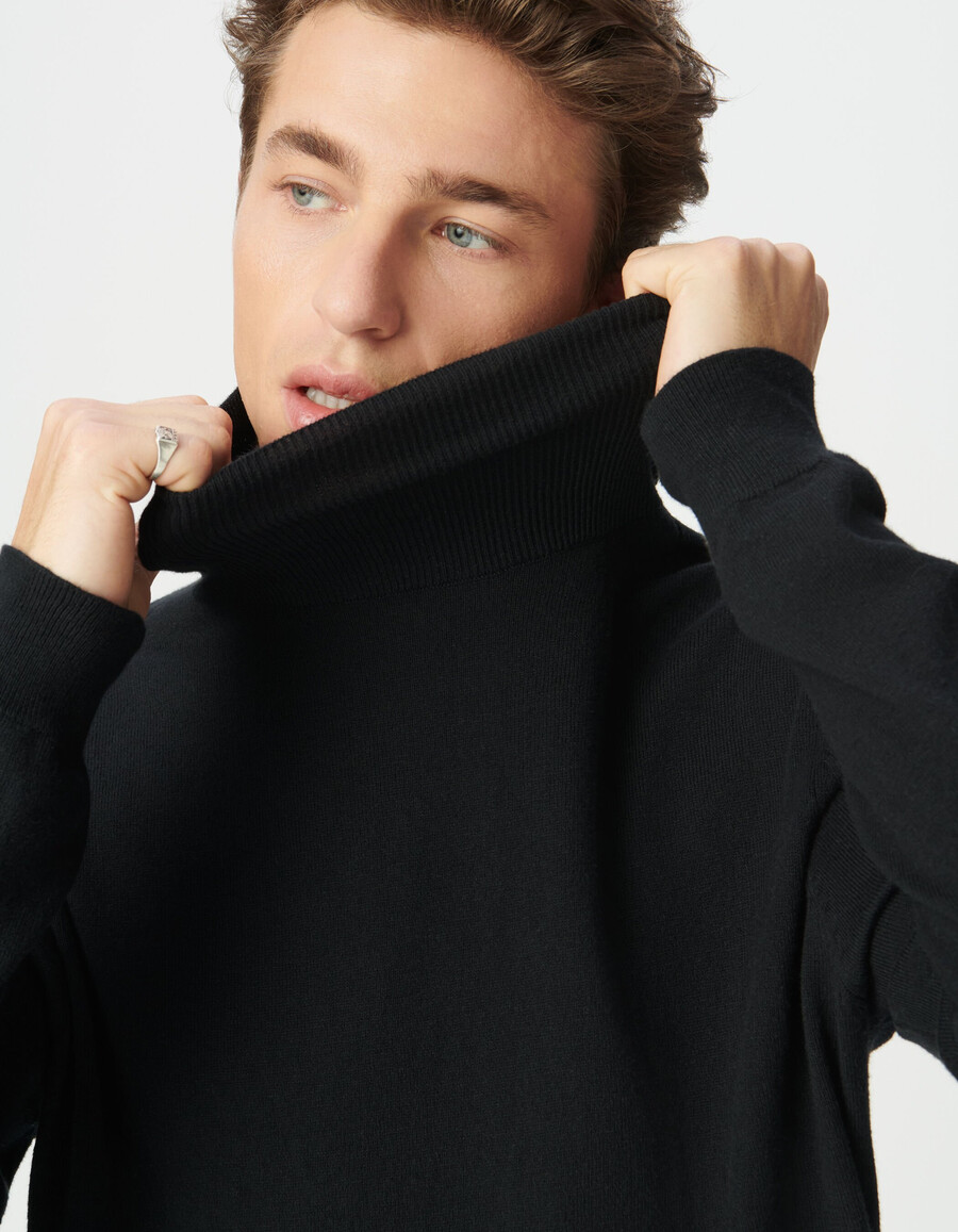 schwarzer rollkragenpullover aus baumwoll-kaschmir-strick für herren