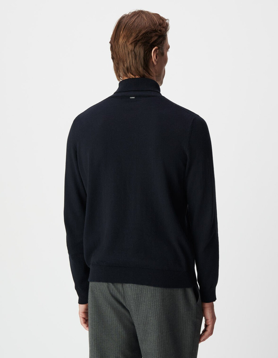 herren-rollkragenpullover aus marineblauem baumwoll-kaschmir-strick
