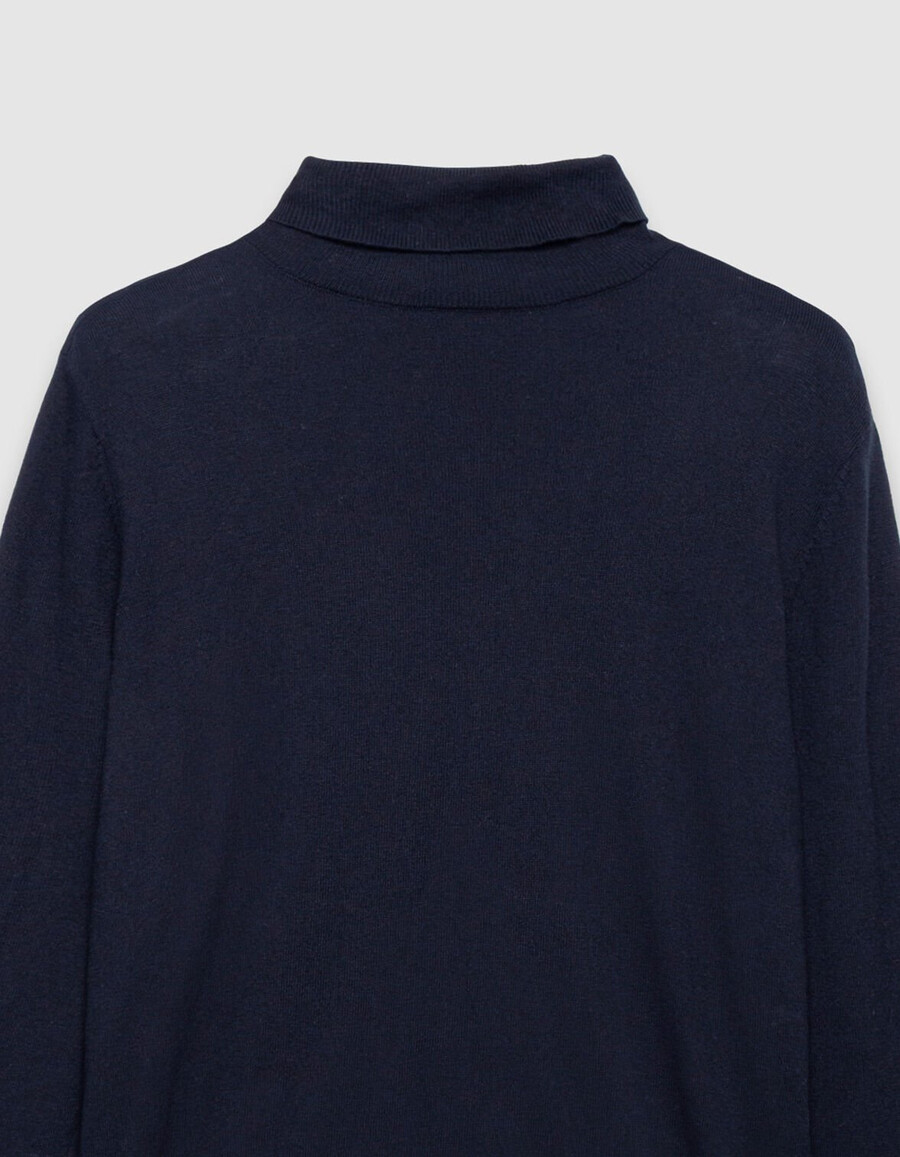 herren-rollkragenpullover aus marineblauem baumwoll-kaschmir-strick