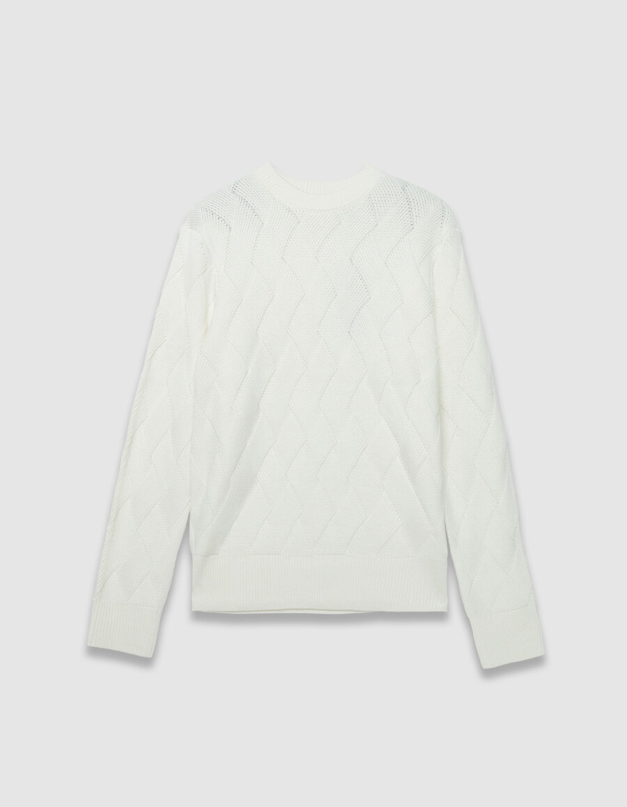 weißer herren-strickpullover aus wollmischung mit zopfmuster