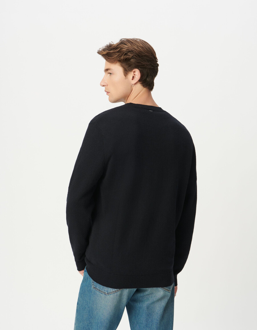 herren-strickpullover mit rundhalsausschnitt marineblau strukturiert