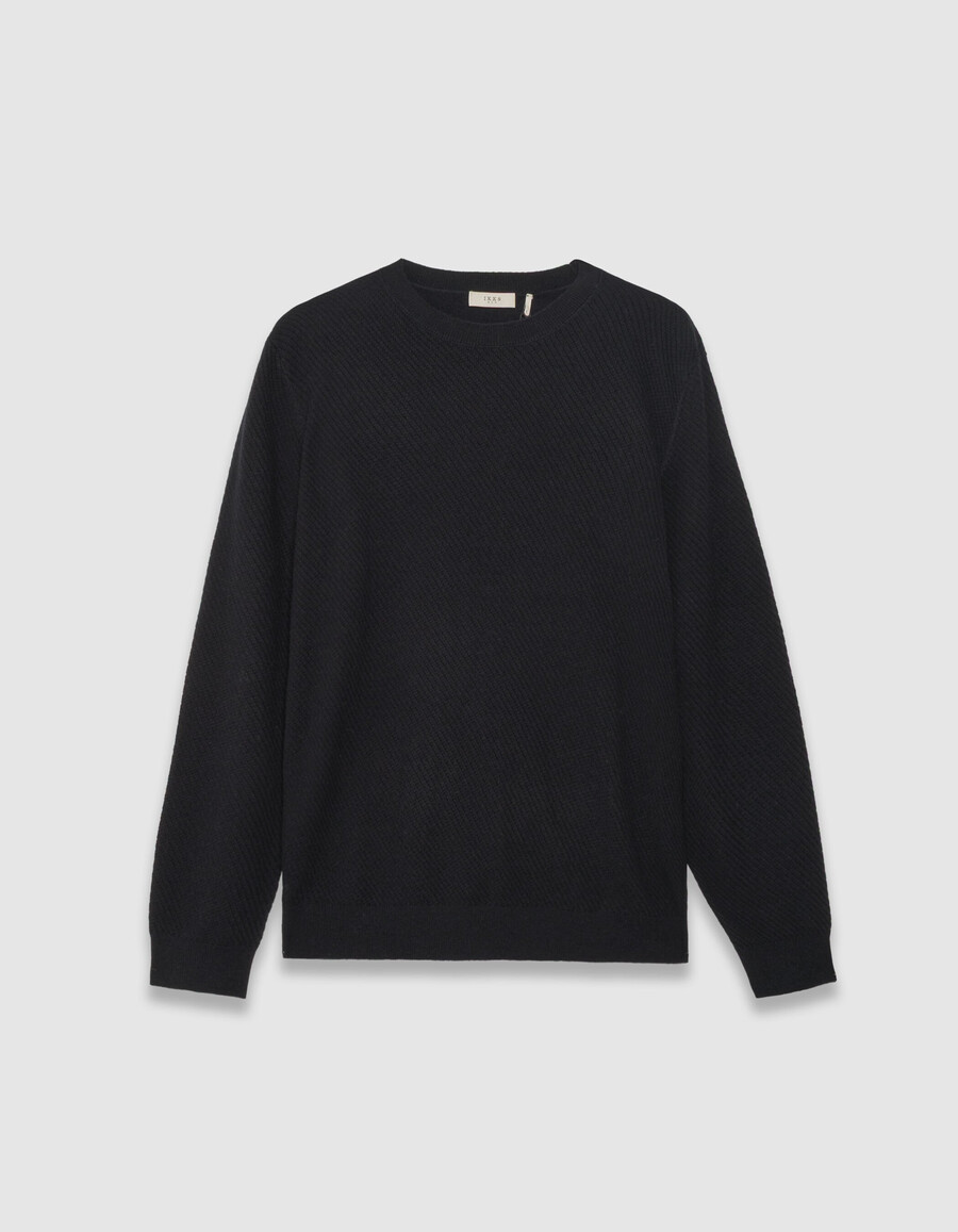 herren-strickpullover mit rundhalsausschnitt marineblau strukturiert