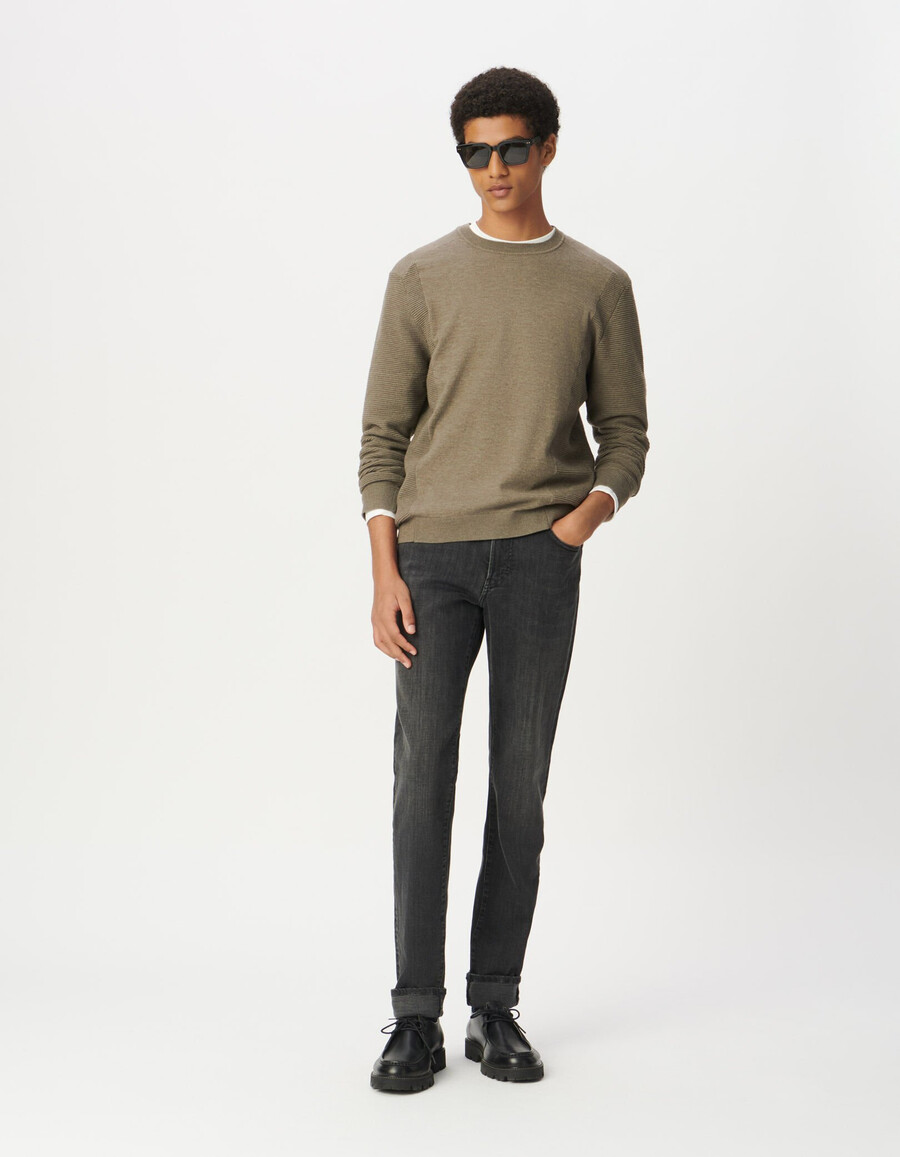 beigefarbener seawool-strickpullover für herren strukturierte seiten und ärmel