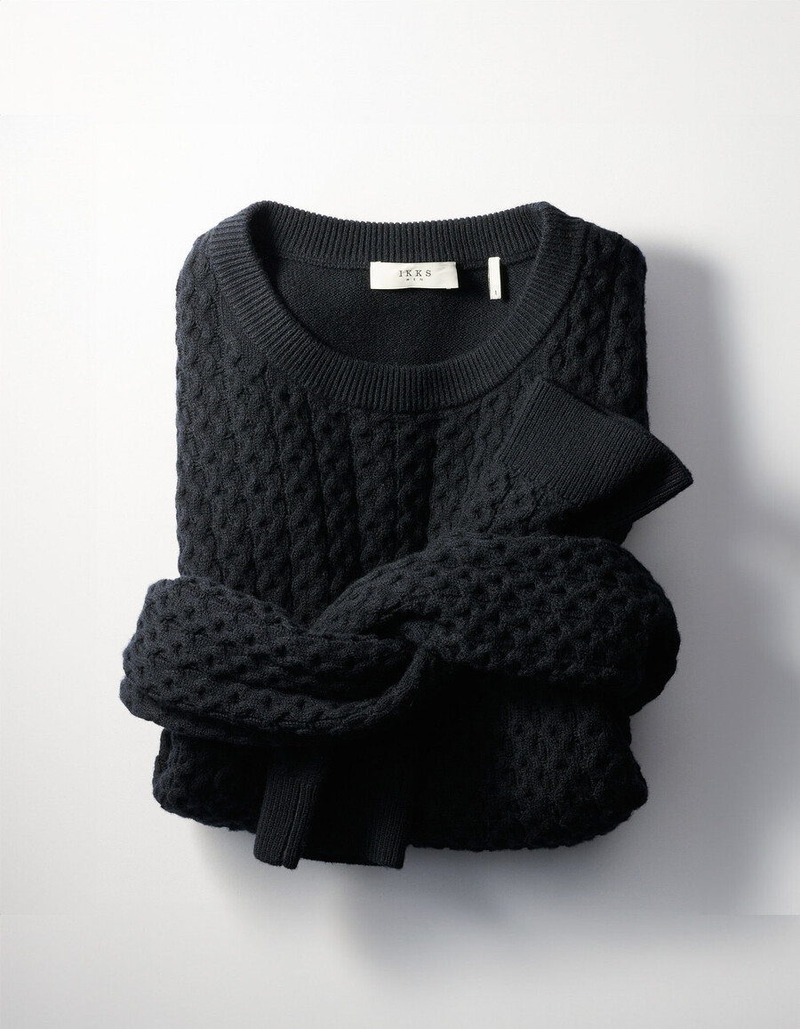 marineblauer dekorativer strukturierter strickpullover für herren – winterpullover
