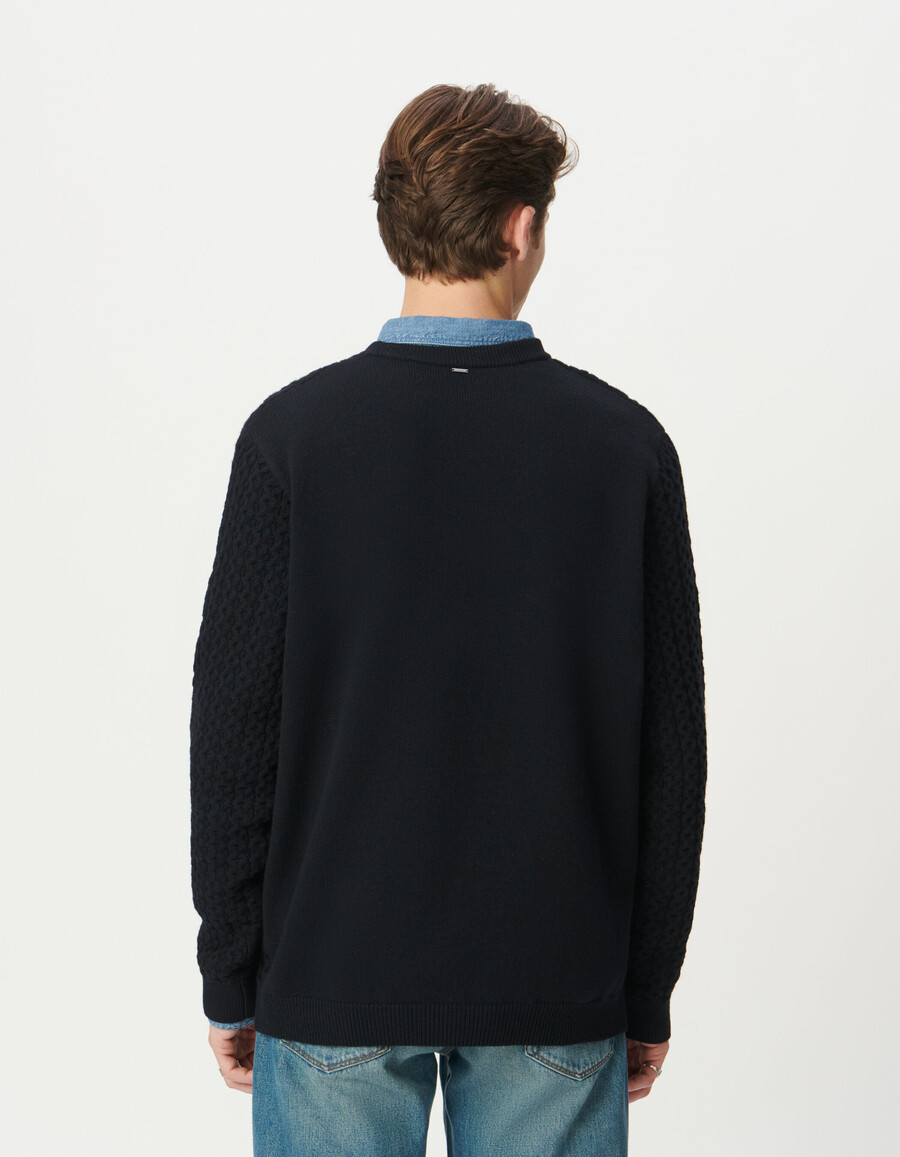 marineblauer dekorativer strukturierter strickpullover für herren – winterpullover