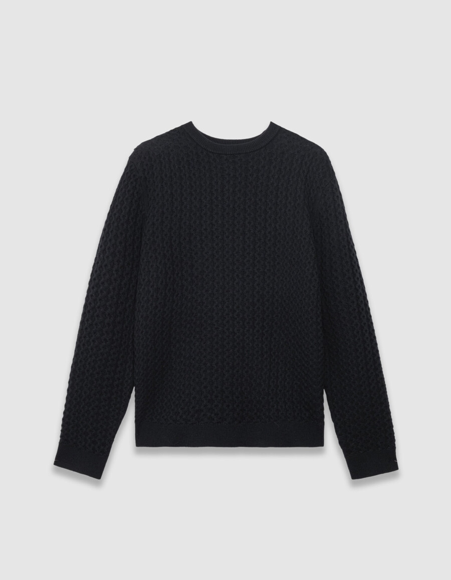marineblauer dekorativer strukturierter strickpullover für herren – winterpullover