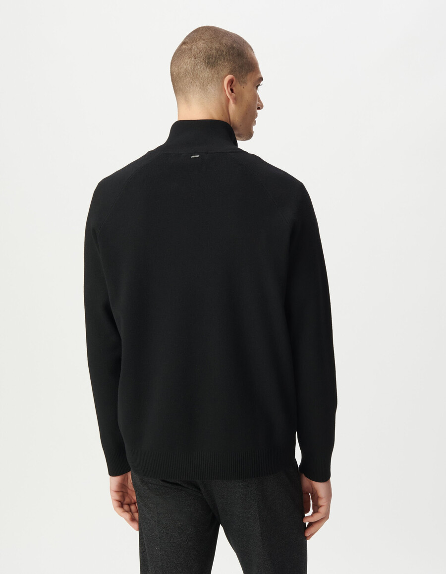 schwarzer strickpullover für herren mit reißverschluss am kragen