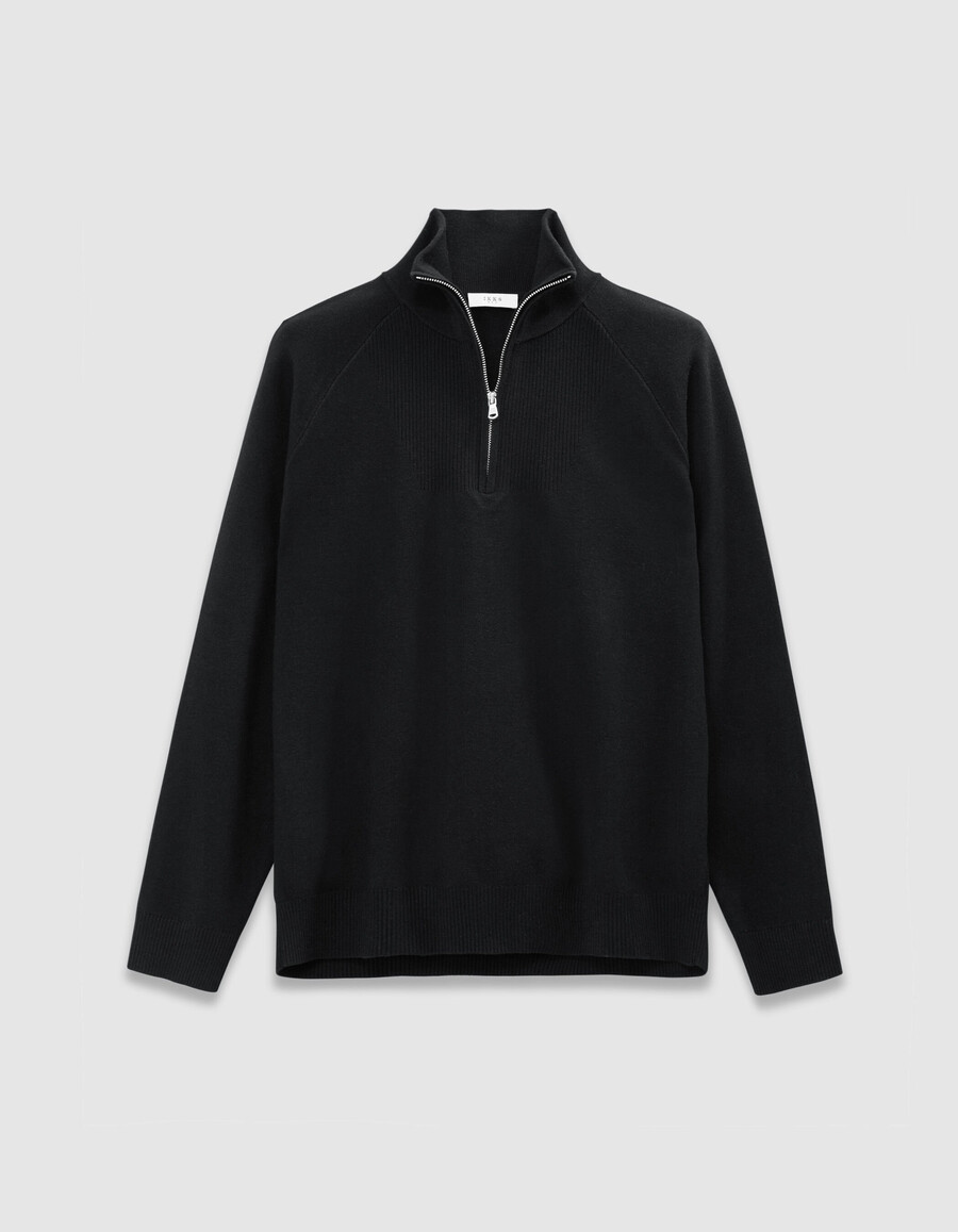 schwarzer strickpullover für herren mit reißverschluss am kragen