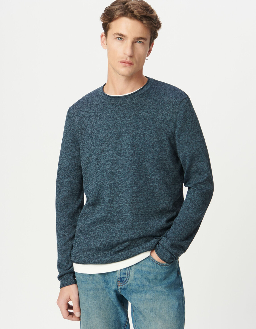 blauer mouliné-strickpullover für herren