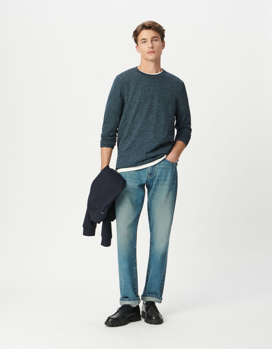 blauer mouliné-strickpullover für herren