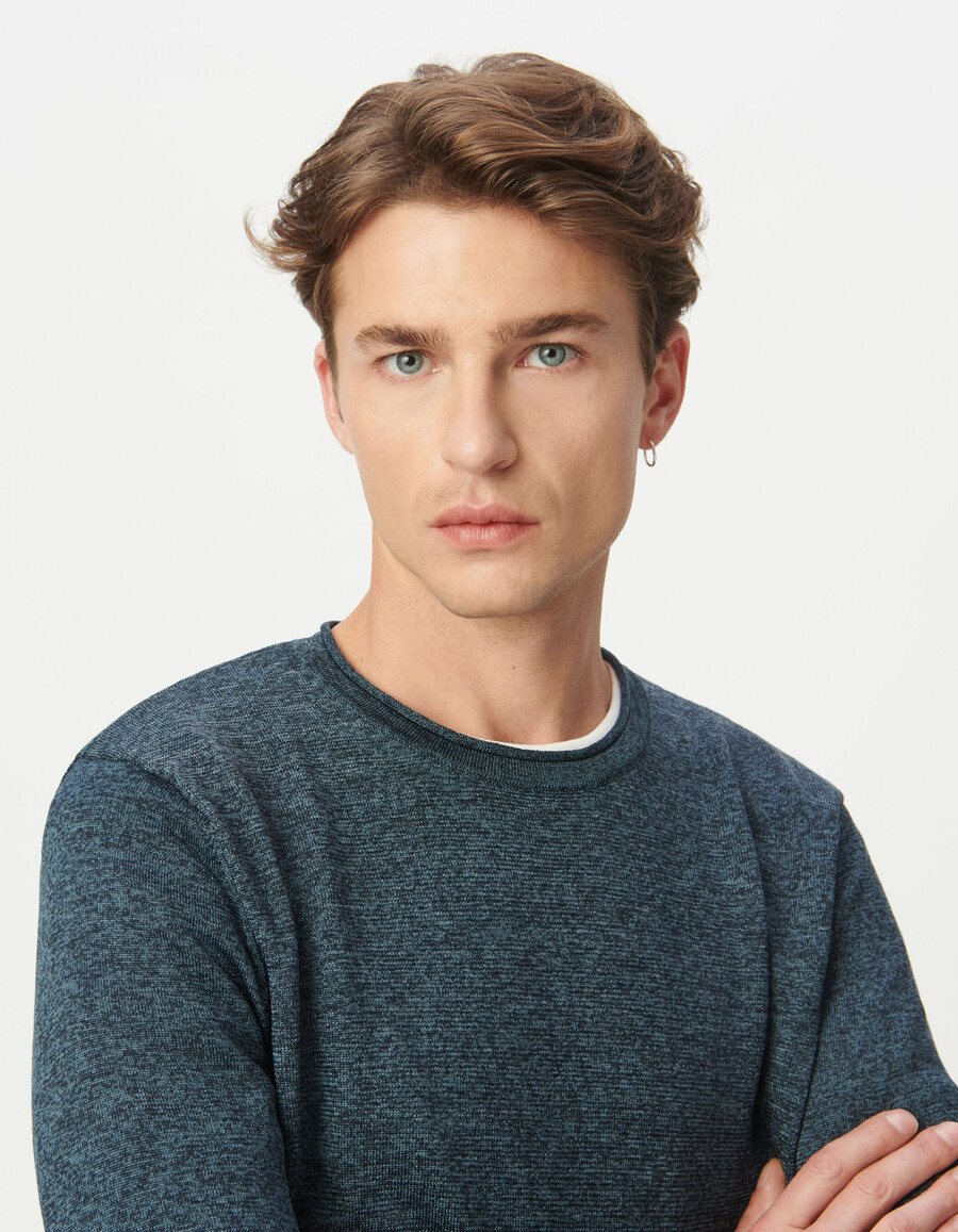blauer mouliné-strickpullover für herren