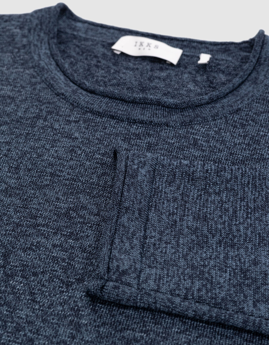 blauer mouliné-strickpullover für herren