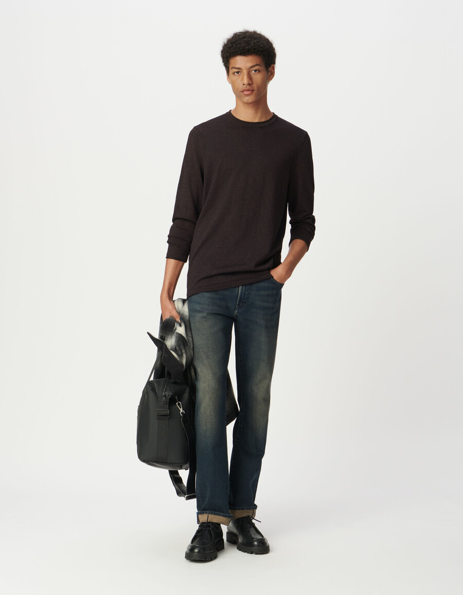 herren-strickpullover in pflaumenfarbe mouliné