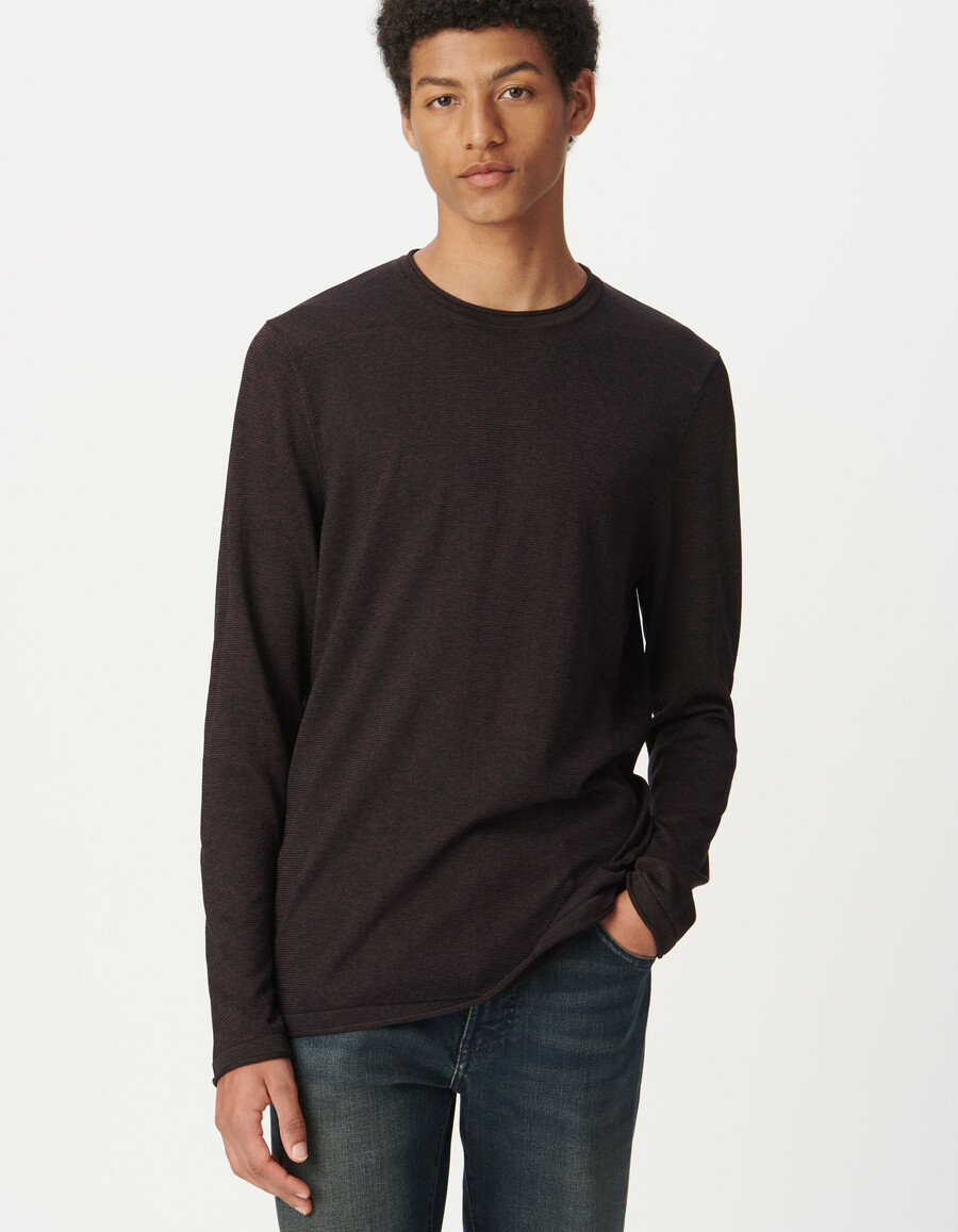 herren-strickpullover in pflaumenfarbe mouliné
