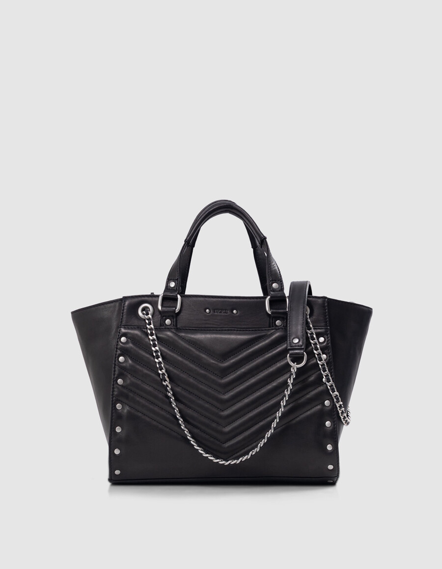 tasche 1440 schwarzes leder mit nieten größe medium damen