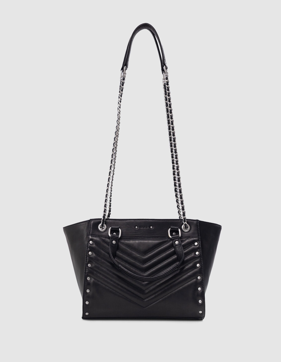 tasche 1440 schwarzes leder mit nieten größe medium damen