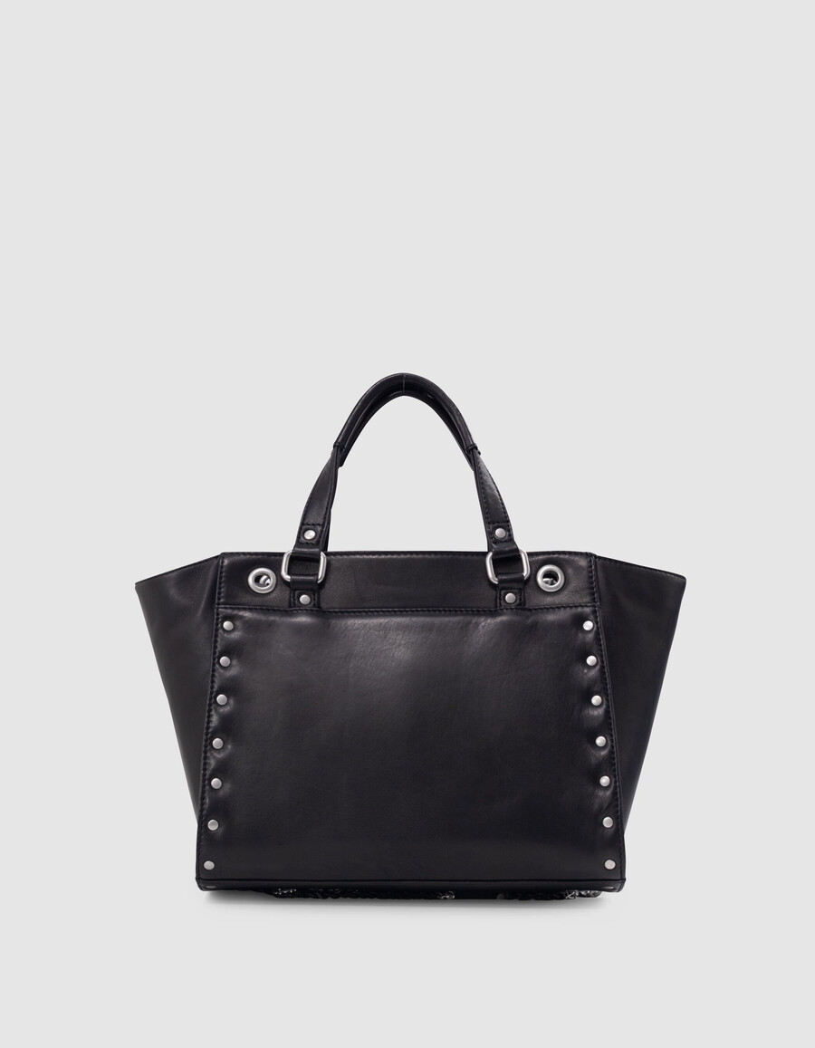 tasche 1440 schwarzes leder mit nieten größe medium damen
