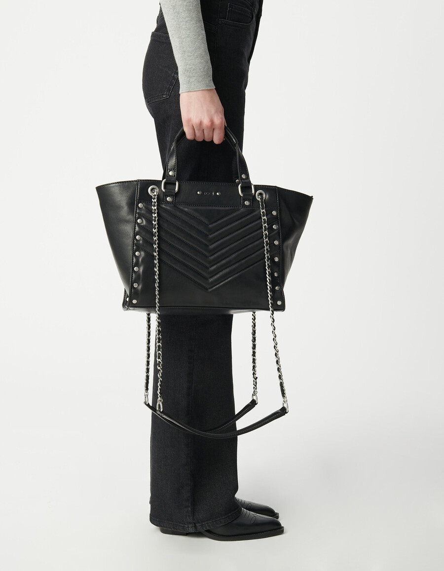 tasche 1440 schwarzes leder mit nieten größe medium damen