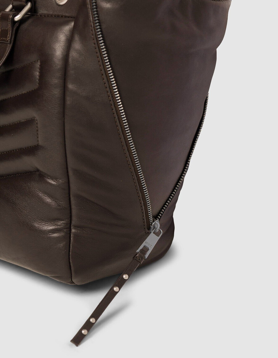 braune gesteppte leder-tragetasche 1440 für damen mit reißverschluss größe l