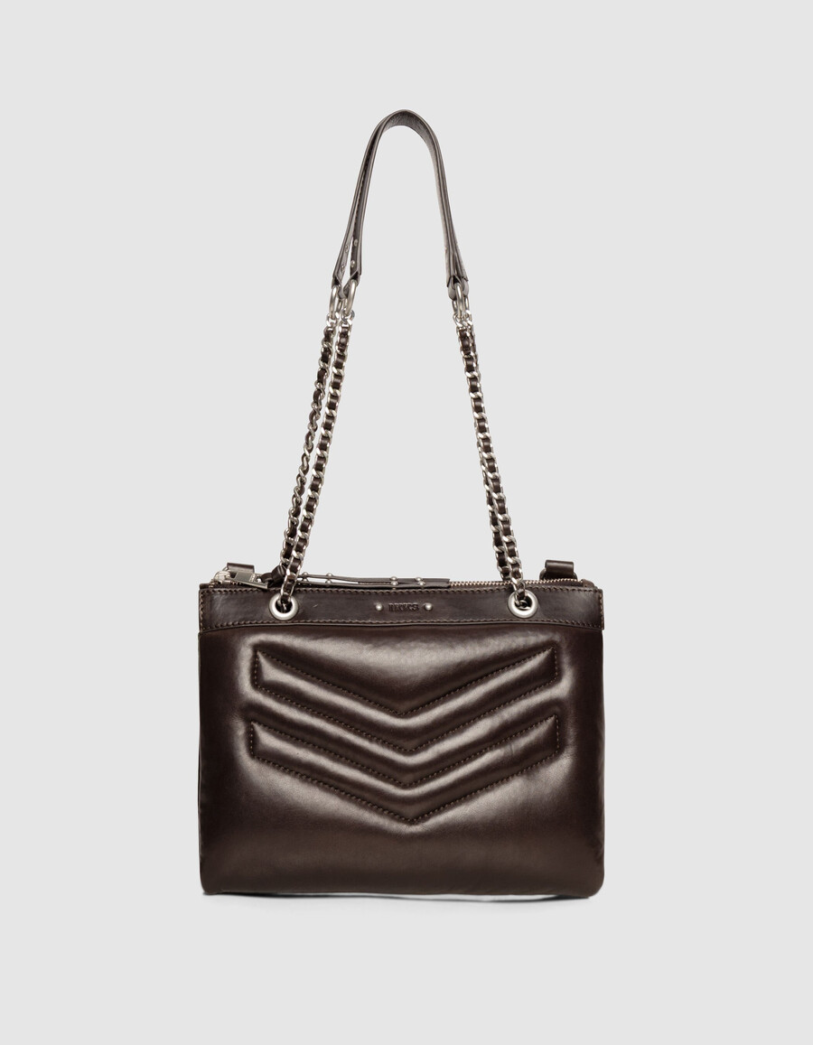 damen-clutch aus braunem gestepptem leder modell 1440 reporter-stil
