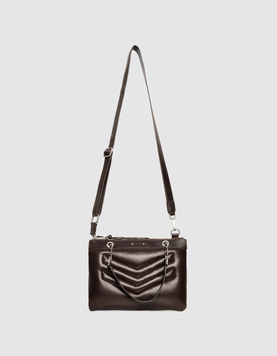 damen-clutch aus braunem gestepptem leder modell 1440 reporter-stil