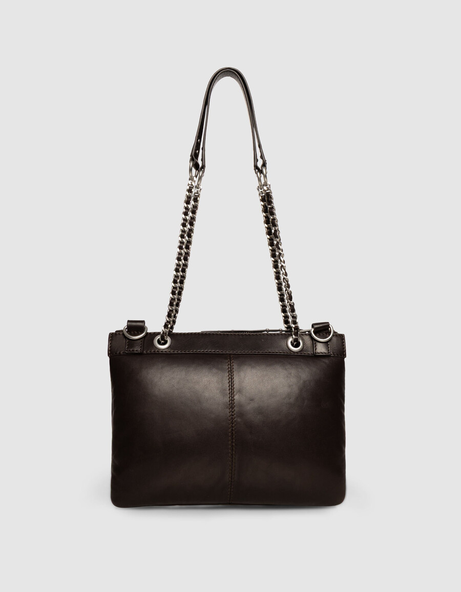 damen-clutch aus braunem gestepptem leder modell 1440 reporter-stil