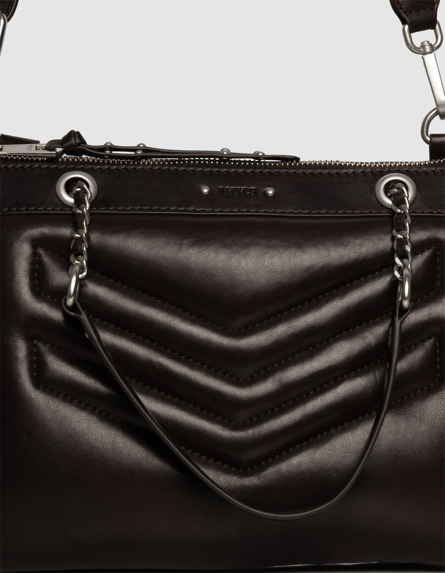 damen-clutch aus braunem gestepptem leder modell 1440 reporter-stil
