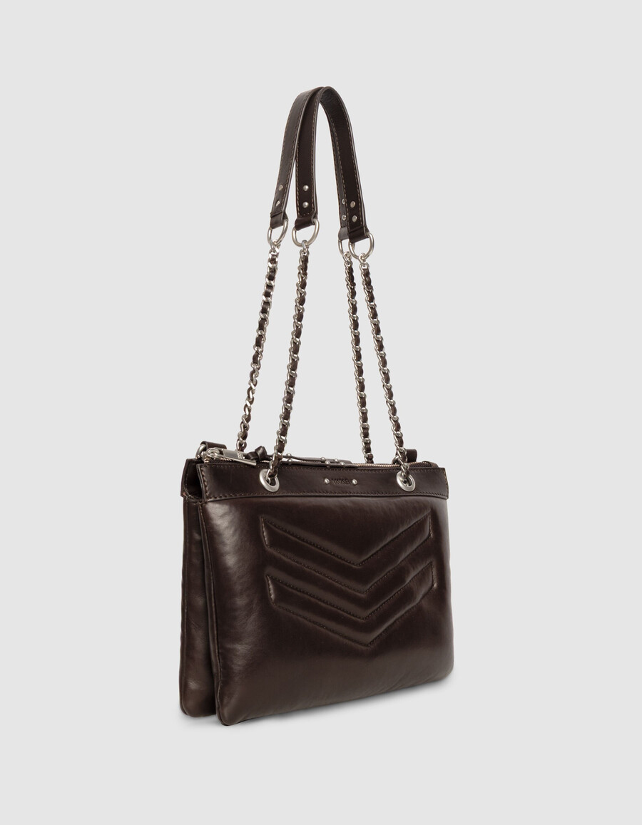 damen-clutch aus braunem gestepptem leder modell 1440 reporter-stil