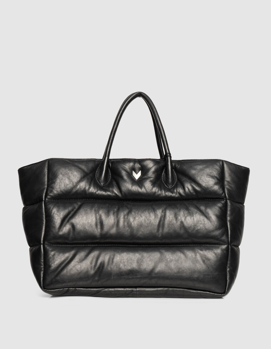 schwarze gesteppte leder-tragetasche für damen
