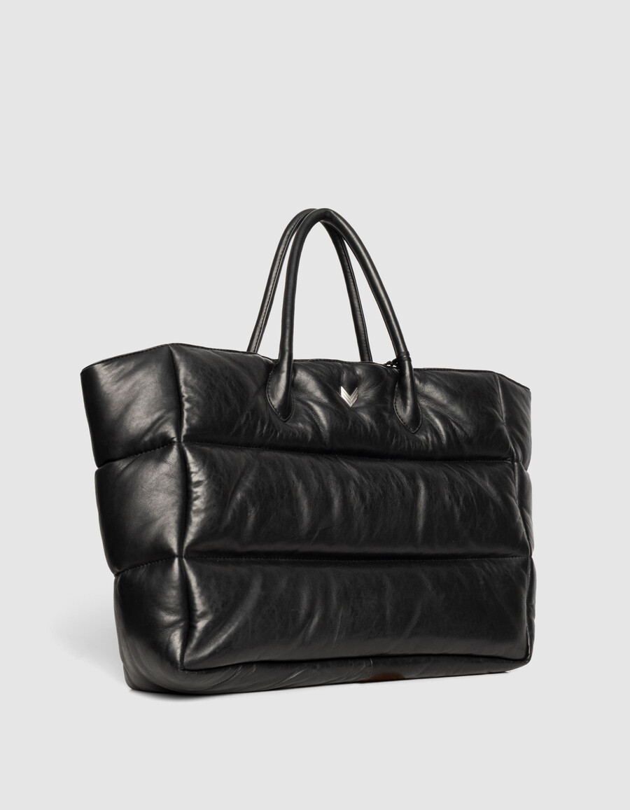 schwarze gesteppte leder-tragetasche für damen