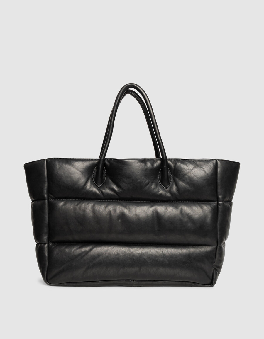 schwarze gesteppte leder-tragetasche für damen