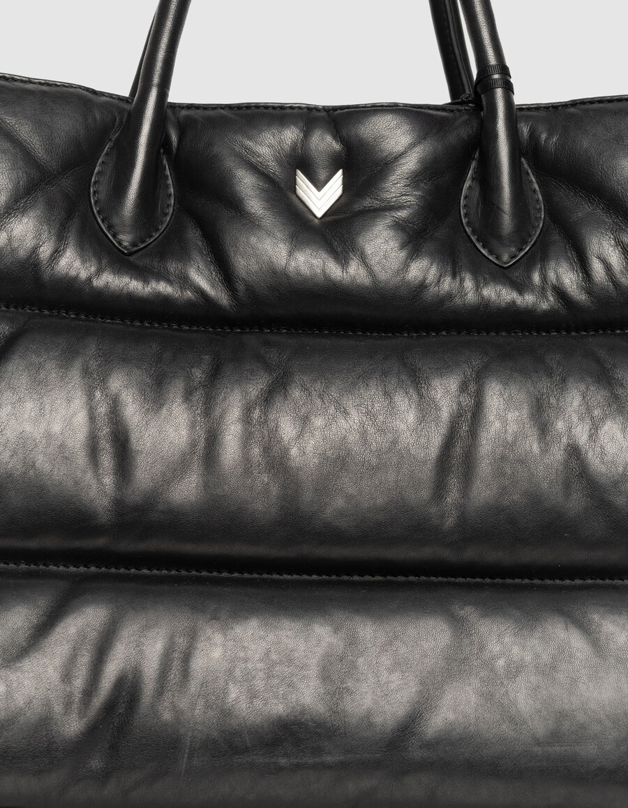 schwarze gesteppte leder-tragetasche für damen